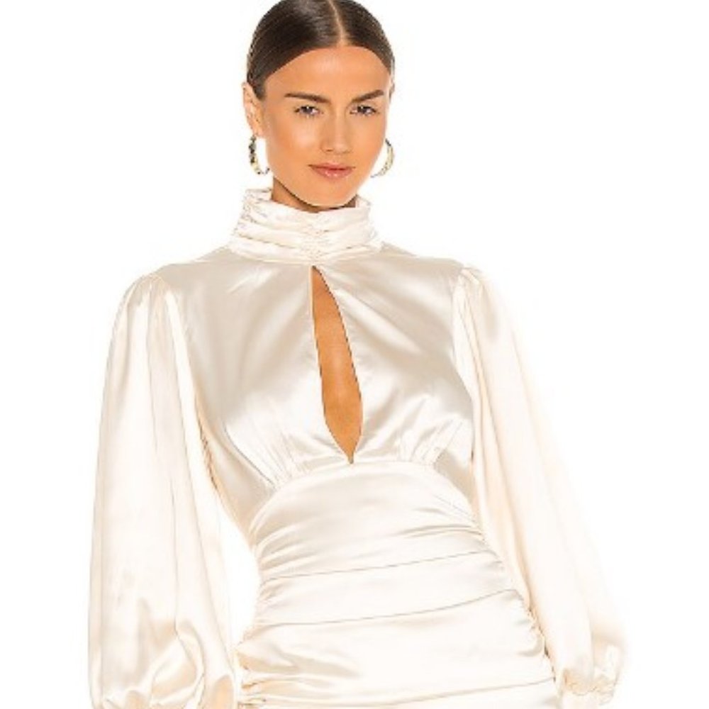 Eden Satin Dress in Champagne SNDYS RUCHED COCKTAIL FORMAL EVENING PARTY DRESS